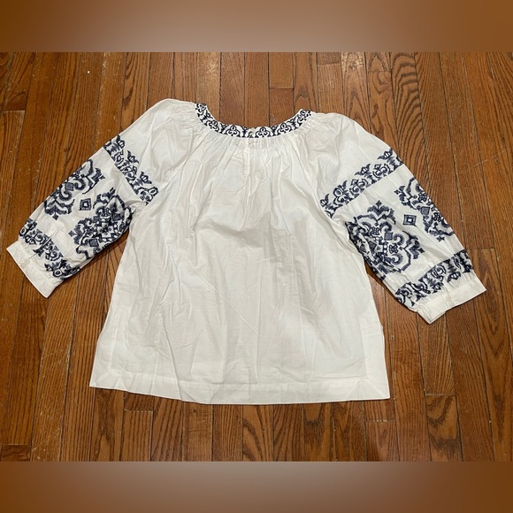 Tommy Hilfiger Tops - Tommy Hilfiger White and Blue Embroidered Blouse